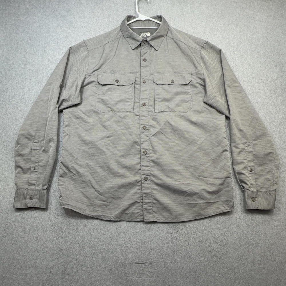 Mountain Hardwear Canyon Shirt Mens Large Gray Long Sleeve Button Vented Hiking